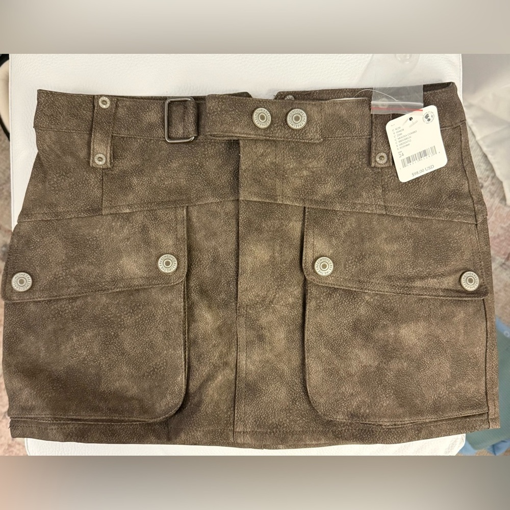 NWT Brown Leather Free People Mini Skirt